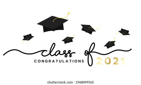 Class of 2021 handwriting with graduation cap symbol ,isolated on white background ,Vector illustration EPS 10