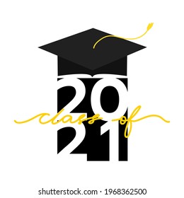 Class of 2021 handwriting with graduation cap symbol ,isolated on white background ,Vector illustration EPS 10