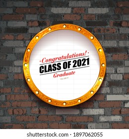 Class of 2021 holiday. Template for graduation design frame, high school, college congratulation graduate. Vector illustration