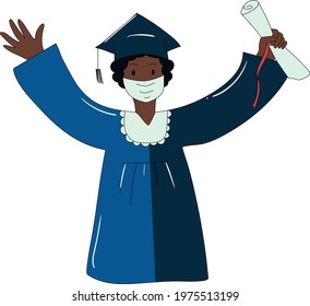 Class of 2021. A man holding his diploma and celebrating