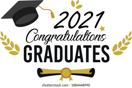 Class of 2021. Modern calligraphy. Vector illustration. Hand drawn brush lettering Graduation logo. Template for graduation design, party, high school or college graduate, yearbook.