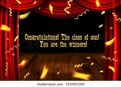 Class of 2021. Modern calligraphy. Vector illustration. Hand drawn brush lettering Graduation logo. Template for graduation design, party, high school or college graduate, yearbook.