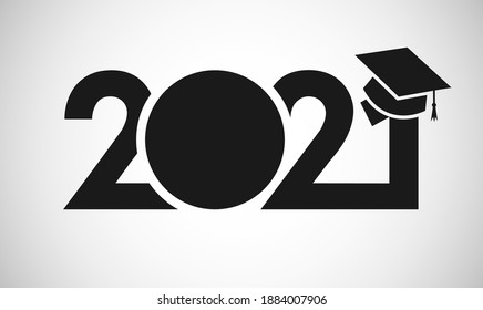 Class of 2021 year graduation logo. Awards or t-shirt sign. Vector mask concept, happy holiday invitation card, congratulation digits. Isolated abstract graphic design template. Black and white style.