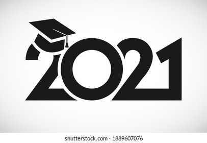 Class Of 2021 Year Graduation Logo. Awards Or T-shirt Sign. Vector Mask Concept, Happy Holiday Invitation Card, Congratulation Digits. Isolated Abstract Graphic Design Template. Black And White Style.