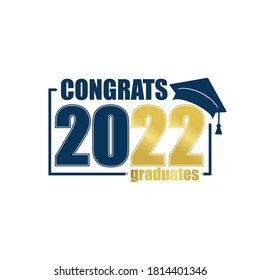 Clase de 2022. Marco azul y número de oro con límite académico de educación. Plantilla para el marco de diseño de graduación, graduado de educación secundaria o universitaria, anuario. Ilustración vectorial.