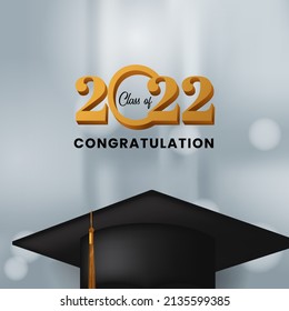 class of 2022 congratulation graduates with 3d graduation cap with white background