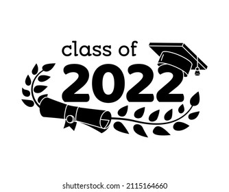 Class of 2022 with graduation cap in black color. Template for high school or college party design, graduation invitation or banner. Black silhouette