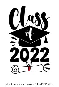 Class Of 2022 - Template For Graduation Design, Party, High School Or College Graduate, Yearbook. Vector Illustration