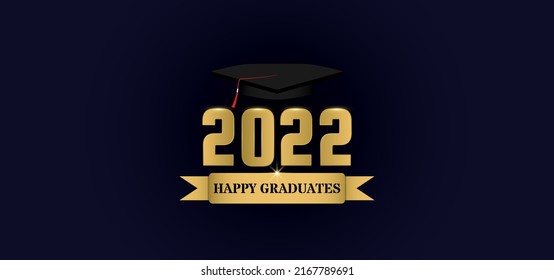 Class of 2022 vector design with golden text and dark blue background. Vector background for banner graduation, congratulation event, high school or college graduate, invitation card 