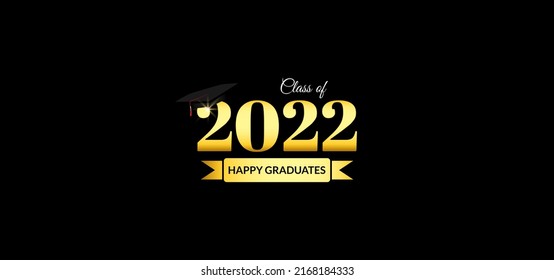 Class of 2022 vector design with golden text and black background. Vector background for banner graduation, congratulation event, high school or college graduate, invitation card