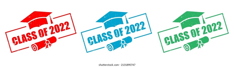 Class of 2022 vector grunge signs on white background, educational design elements for 2022 class graduation