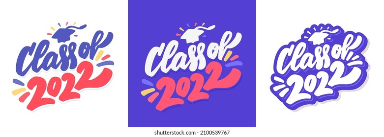 Class of 2022. Vector handwritten lettering banners set.