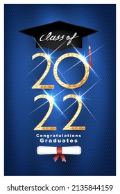 Class of 2022 vector illustration text for graduation gold design, congratulation event, T-shirt, party, high school or college graduate. Lettering for greeting, invitation card 
