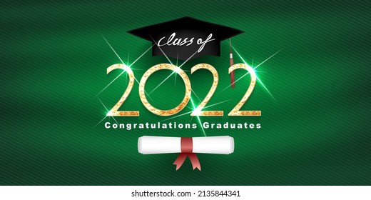 Class of 2022 vector illustration text for graduation gold design, congratulation event, T-shirt, party, high school or college graduate. Lettering for greeting, invitation card 
