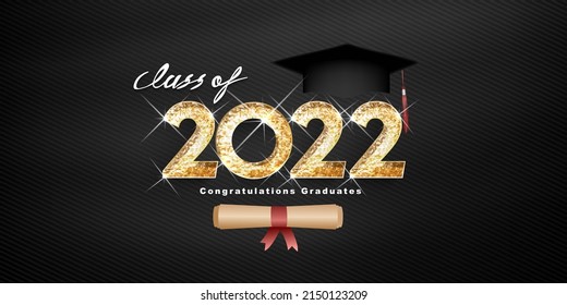 Class Of 2022 Vector Text For Graduation Gold Design, Congratulation Event, T-shirt, Party, High School Or College Graduate. Lettering For Greeting, Invitation Card