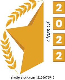 Class of 2022 with wheat and star graduation banner, awards concept. Colored flat vector illustration isolated on white background.