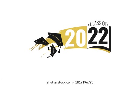 Class Of 2022. White And Black Number, Education Academic Cap And Open Book. Template For Graduation Design Frame, High School, College Congratulation Graduate, Yearbook. Vector Illustration.