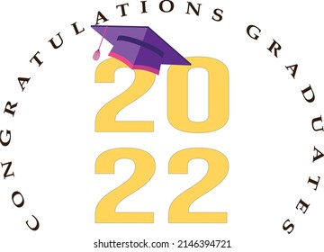 Class of 2022, word lettering script. Congrats on Graduation lettering with academic cap, Template for design to graduate 
