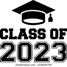 Class of 2023 black and white design template, Car Window Sticker, POD, cover, Isolated Black Background

