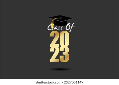 Class of 2023. Congratulations graduates gold graduation concept with cap