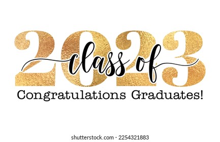 Class of 2023 Congratulations Graduates - Typography. black text isolated white background. Vector illustration of a graduating class of 2023. svg