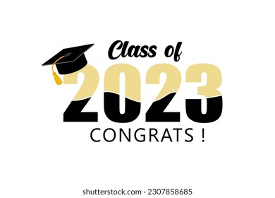 Class of 2023. Congratulations graduates typography design template for shirt, stamp, logo, card, invitation etc. Vector illustration