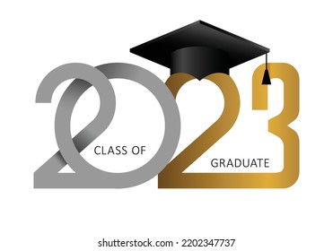 Class of 2023, elegant card in black, gold for banners, flyers, greetings, invitations, business diaries, congratulations and posters at the prom. Vector illustration. Graduation, class of 2023