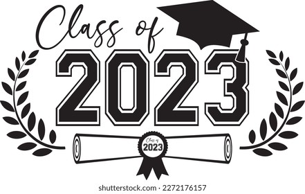 Class of 2023 Emblem with diploma and cap designed with scholar grain for prosperity