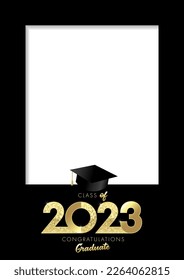 Clase de 2023, fotograma de graduado A4. Plantilla para la escuela secundaria o la universidad de diseño, invitaciones para graduación o banner. Ilustración del vector