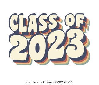 Clase De 2023 Graduación presupuesto retro vintage 70's tipografía sublimación SVG sobre fondo blanco