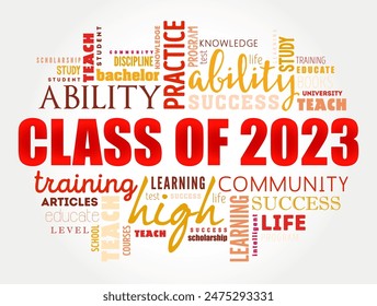 Class of 2023 - the group of students who graduated from high school or college in the year 2023, word cloud concept background