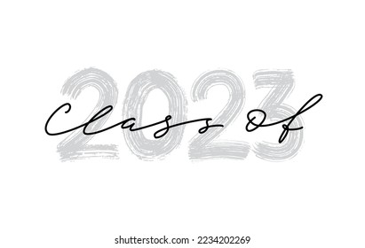 Class of 2023. Hand drawn brush lettering Graduation logo. Template for graduation design, party, high school or college graduate, class of 2023 yearbook. Modern calligraphy. Vector illustration.