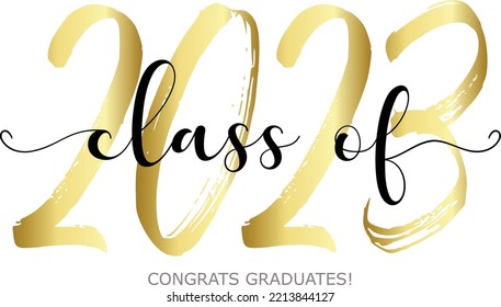 Class of 2023. Modern calligraphy. Vector illustration. Hand drawn brush lettering Graduation logo. Template for graduation design, party, high school or college graduate, yearbook.