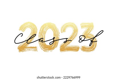 Class of 2023. Modern calligraphy. Vector illustration. Hand drawn brush lettering Graduation logo. Template for graduation design, party, high school or college graduate, yearbook.