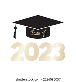 Class of 2023 school vector concept. Graduation Cap on white.