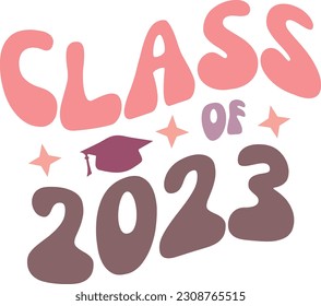 ¡Signo De Clase De 2023! para la fiesta de graduación con letras modernas y gorro de graduación gráfico, ideal para tarjetas, camisetas, decoración de tazas y productos para felicitar a los graduados.