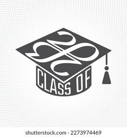 Class of 2023 Square Academic Graduation Cap Shape Sign with Zeroes Making Mobius Loop Numerals Logo and Lettering - Black on White Background - Vector Contrast Graphic Design