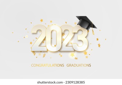 Clase de 2023 texto para el diseño de oro de graduación, evento de felicitación de bachillerato o graduado universitario. Cartas de bienvenida, tarjeta de invitación.Vector