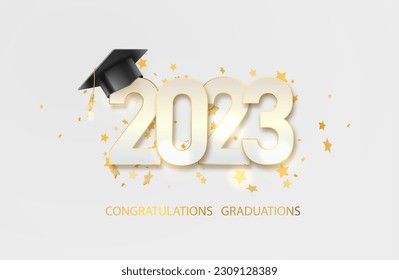 Class of 2023 text for graduation gold design, congratulation event high school or college graduate. Lettering for greeting, invitation card.Vector