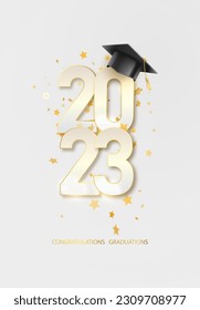 Class of 2023 text for graduation gold design, congratulation event high school or college graduate. Lettering for greeting, invitation card.Vector