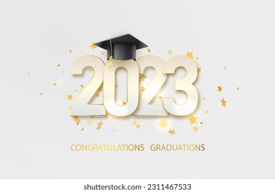 Class of 2023 text for graduation gold design, congratulation event high school or college graduate. Lettering for greeting, invitation card.Vector