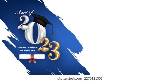 Clase de 2023 Texto vectorial para el diseño de oro de graduación, evento de felicitación, camiseta, fiesta, secundaria o graduado universitario. Cartas de bienvenida, tarjeta de invitación