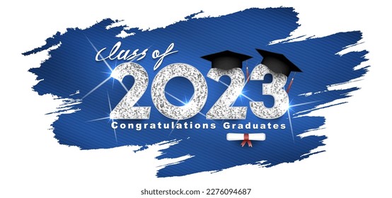 Class of 2023 Vector text for graduation silver design, congratulation event, T-shirt, party, high school or college graduate. Lettering for greeting, invitation card