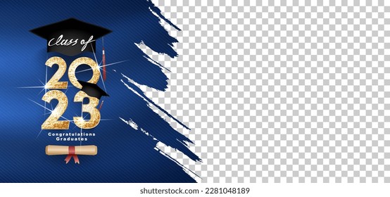 Clase de 2023 Texto vectorial para el diseño de oro de graduación, evento de felicitación, camiseta, fiesta, secundaria o graduado universitario. Cartas de bienvenida, tarjeta de invitación
