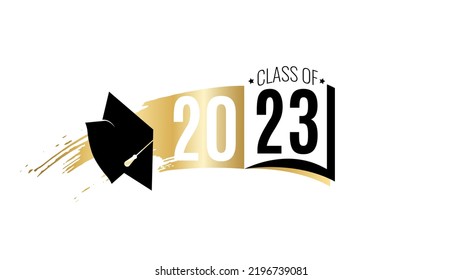 Class Of 2023. White And Black Number, Education Academic Cap And Open Book. Template For Graduation Design Frame, High School, College Congratulation Graduate, Yearbook. Vector Illustration.