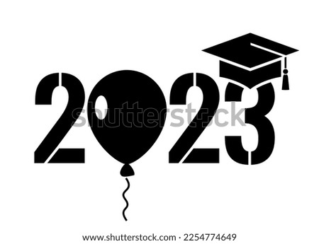 Class of 2023 year, happy graduation academic icon on white background, 2023 celebrating symbol.