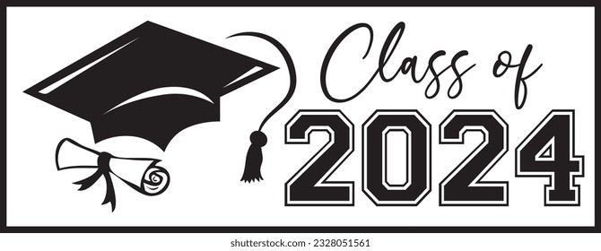 Class of 2024 Banner with Diploma and Graduation Cap