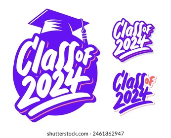 Class of 2024 banners. Vector handwritten letterings set.