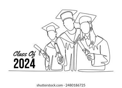 Class of 2024 concept. Single line draw design vector graphic illustration.