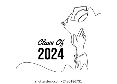Class of 2024 concept. Single line draw design vector graphic illustration.